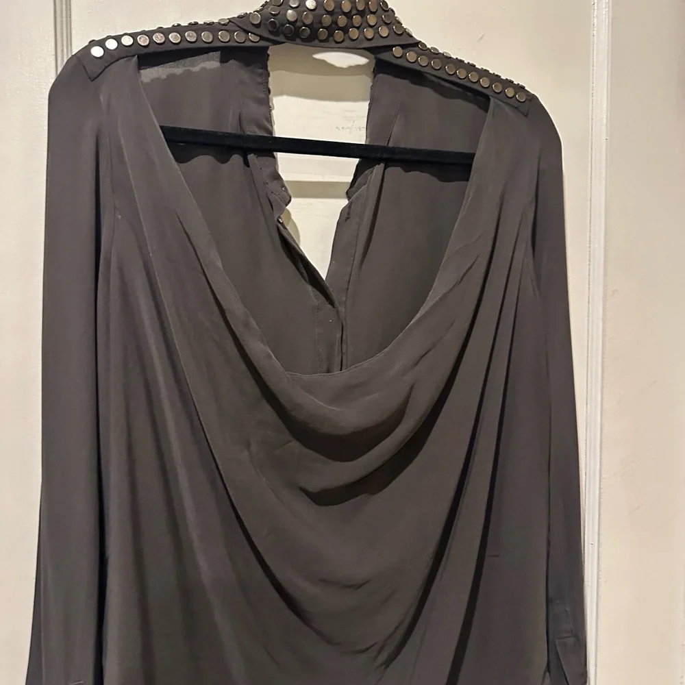 Haute Hippie Gray Button Down Shirt with Silver Studs - Picture 3 of 7